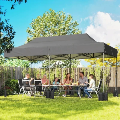 Outsunny 10x20 ft Heavy-Duty Pop-Up Canopy Tent with Bag, Gray