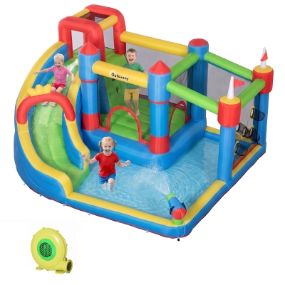 Outsunny 6-in-1 Inflatable Bounce House with Slide for Kids