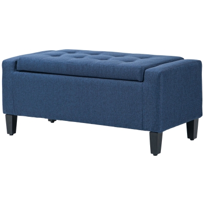 HOMCOM Upholstered Storage Ottoman Bench, Button Tufted, Dark Blue