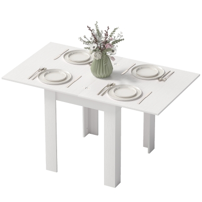 HOMCOM 55" Extendable Dining Table for 4-6, Kitchen Table with Steel Slides and Felt Pads for Small Spaces, White