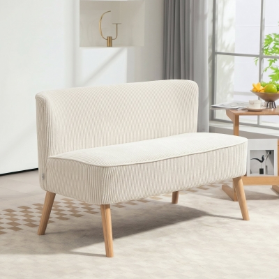 HOMCOM Modern 2 Seater Sofa, Upholstered Two Seater Couch with Rubber Wood Legs, Cream White