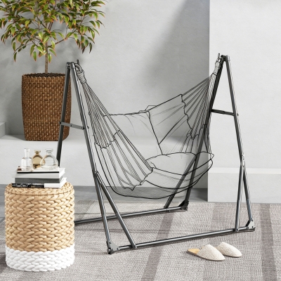 Outsunny Foldable Hammock Stand, Portable 2 in 1 Hammock Chair Stand Only with Carry Bag, Load Capacity 120kg, for Patio, Black