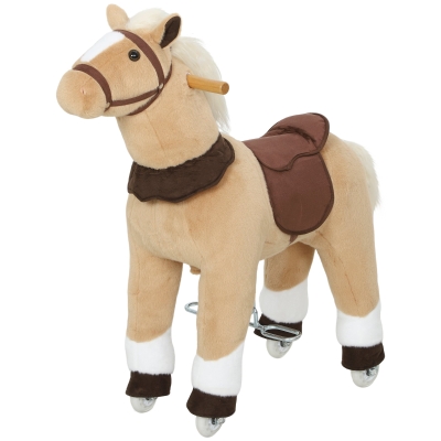 Qaba Plush Ride-On Horse with Wheels for Ages 3-5, Brown