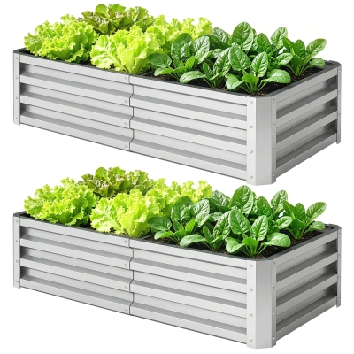 Outsunny 4' x 2' Galvanized Metal Raised Garden Bed, Silver