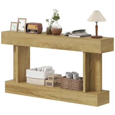 HOMCOM 63" Console Table, Vintage Entryway with Storage Shelf, Oak