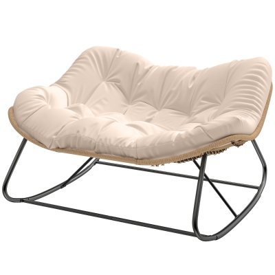 Outsunny Double Papasan Rocking Chair with Cushion, Indoor Outdoor, Cream