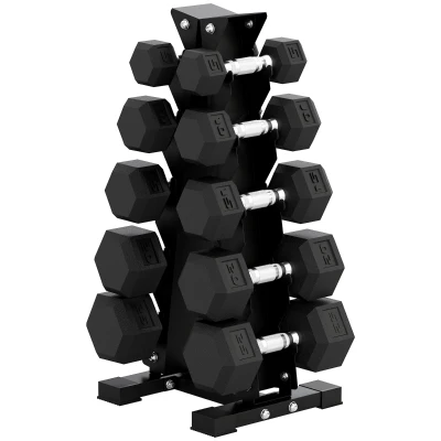 Soozier Hex Dumbbell Weight Set with Vertical Rack, 150lbs Rubber-Coated Dumbbells with Non-Slip Handles