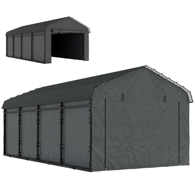 Outsunny 12' x 20' Metal Carport with Galvanized Roof, Dark Gray