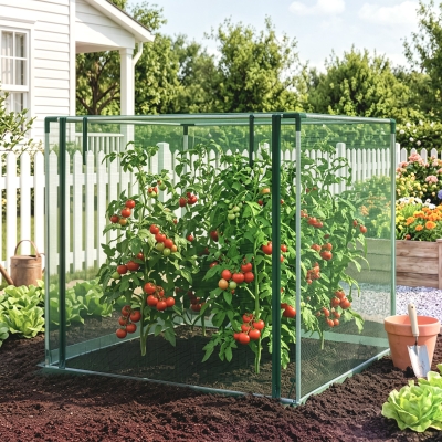 Outsunny Galvanized Steel Crop Cage, Plant Protection Tent with Zippered Door, 4' x 4', Green