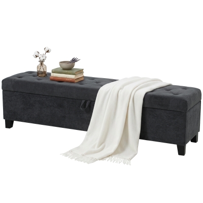 HOMCOM Storage Ottoman Bench, 63" End of Bed Bench for Queen/King Bed, Living Room, Bedroom, Entryway, Dark Grey