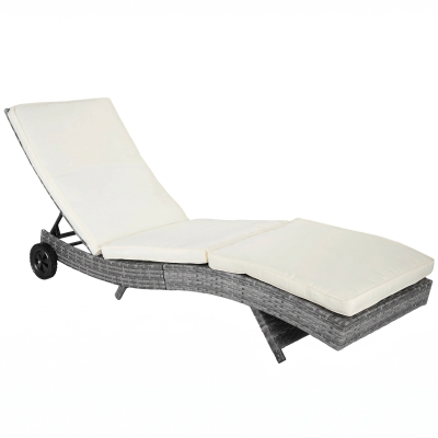 Outsunny Adjustable Wicker Chaise Lounge Chair, Cream White