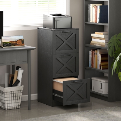 HOMCOM 3 Drawer File Cabinet with Silent Slides, Vertical Farmhouse Filing Cabinet Fits Letter/A4 Size Home Office, Black