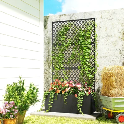 Outsunny Metal Raised Planter Box with Trellis, Diamond Lattice