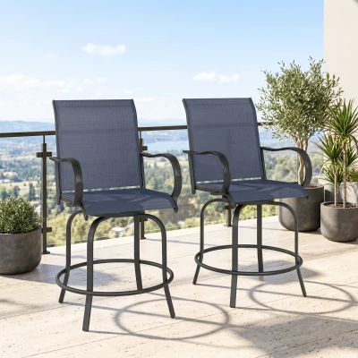 Outsunny Set of 2 Navy Blue Swivel Bar Stools, 26.75" Height