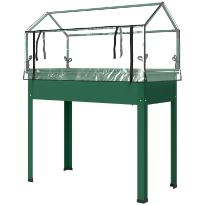Outsunny Elevated Garden Bed with Greenhouse Cover and Drainage, Green
