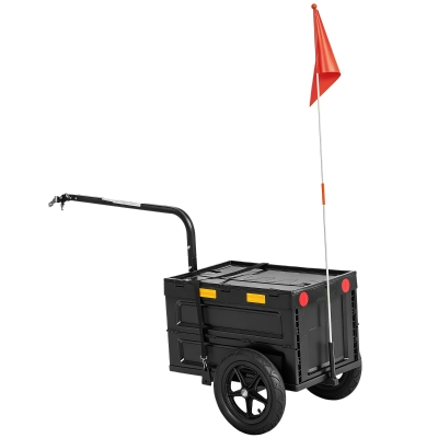 Soozier Bike Trailer with Foldable Storage Box and Lid, Quick Release Wheels, Reflective Stickers, Safety Flag