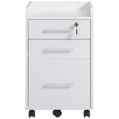 HOMCOM Lockable 3-Drawer Mobile Filing Cabinet on Wheels, White