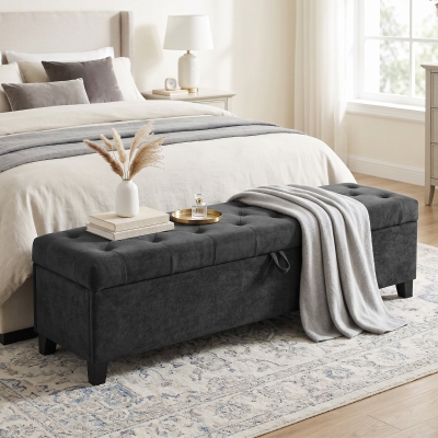 HOMCOM Storage Ottoman Bench, 63" End of Bed Bench for Queen/King Bed, Living Room, Bedroom, Entryway, Dark Grey