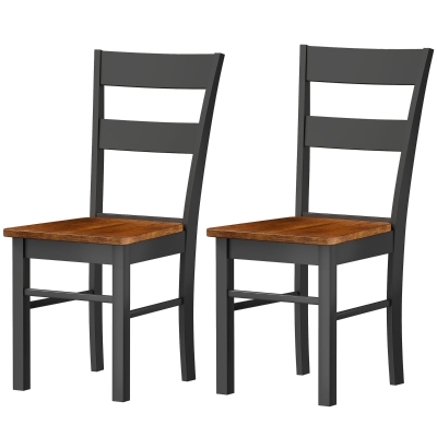 HOMCOM Farmhouse Dining Chairs, Set of 2 Rubber Wood, Black