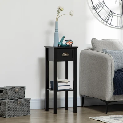HOMCOM 2-Tier Nightstand Set, Drawer & Shelf, Black, 2-Piece