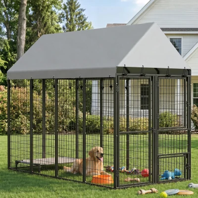 PawHut 8'x4' Heavy Duty Outdoor Dog Kennel with Roof, 3 Doors