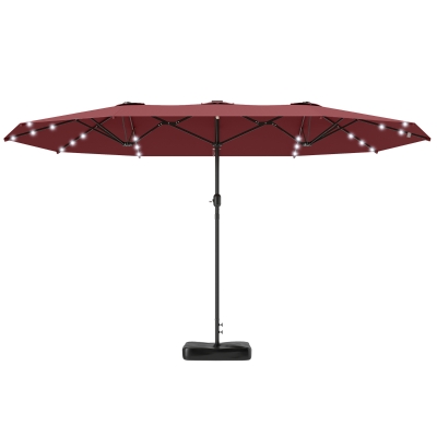 Outsunny 14.4ft Double-Sided Patio Umbrella with Solar LED, Wine Red