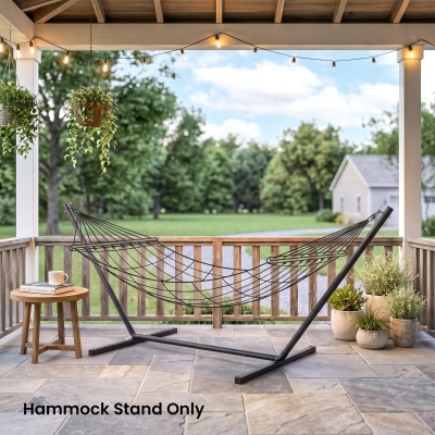 Outsunny 11.8'L Hammock Stand Extra Long Heavy Duty Straight Pole Day Bed Swing Metal Frame Simple Set Up Garden Outdoor Camping Picnic Use Black