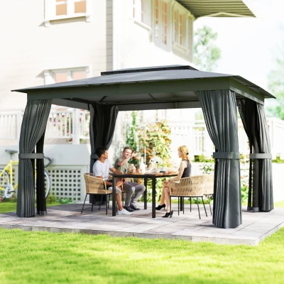 Outsunny 10' x 12' Patio Gazebo with Curtains & Netting, Dark Gray