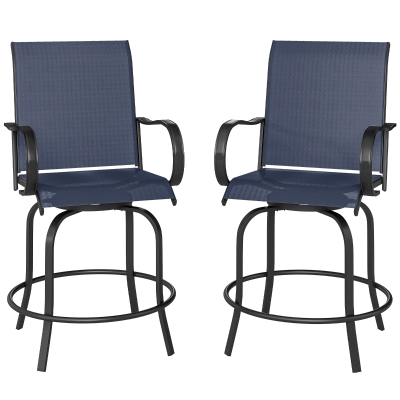 Outsunny Set of 2 Navy Blue Swivel Bar Stools, 26.75" Height