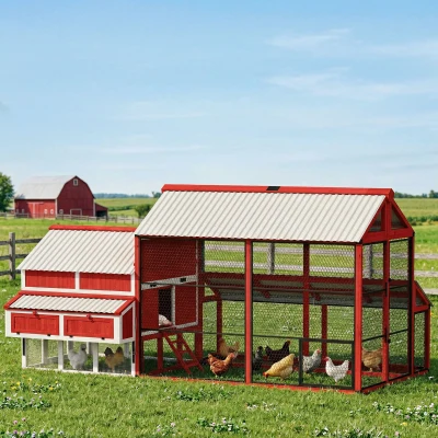 PawHut Large Wooden Chicken Coop with Run & Nesting Box, Outdoor