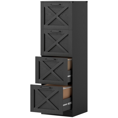 HOMCOM 4 Drawer File Cabinet with Silent Slides, Vertical Farmhouse Filing Cabinet Fits Letter/A4 Size Home Office, Black