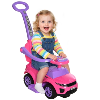 Aosom 2-in-1 Push Car for Toddlers, Pink Ride-On Stroller