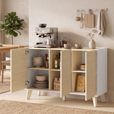 HOMCOM Sideboard Buffet Cabinet, 47" Modern Kitchen Storage Cabinet with 6 Compartments, Soft-Close Doors, Natural Wood Effect