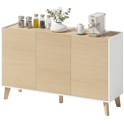 HOMCOM Sideboard Buffet Cabinet, 47" Modern Kitchen Storage Cabinet with 6 Compartments, Soft-Close Doors, Natural Wood Effect