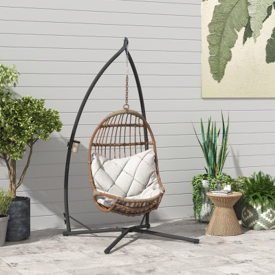 Outsunny Hammock Chair Stand, Heavy Duty Steel Hanging Chair Stand for Swing Chair, Egg Chair Stand with Cup Holder, Black