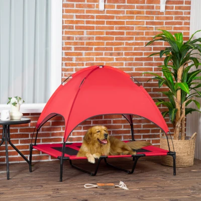 PawHut 48" Elevated Dog Cot with Canopy Shade, Red