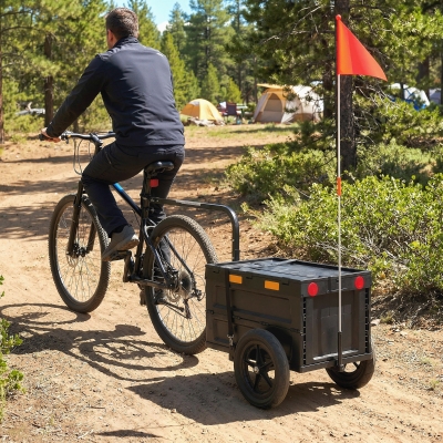 Soozier Bike Trailer with Foldable Storage Box and Lid, Quick Release Wheels, Reflective Stickers, Safety Flag