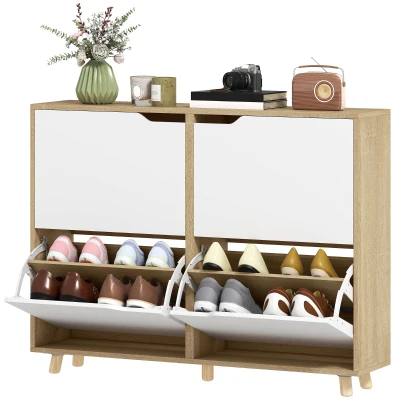 HOMCOM Narrow Shoe Cabinet, Shoe Storage Cabinet with 4 Flip Drawers and Adjustable Shelves for 16 Pairs of Shoes, White