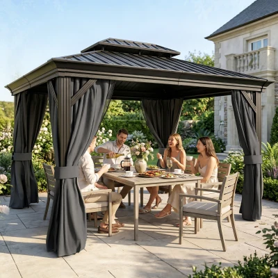 Outsunny 10' x 12' Hardtop Gazebo, Aluminum Frame Pavilion, Dark Gray