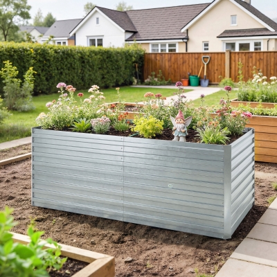 Outsunny Galvanized Raised Garden Bed, Outdoor Planter Box for Vegetables, Flowers, Herbs, 5' x 3' x 2', Silver