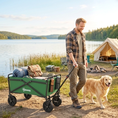 Outsunny Folding Wagon Cart, Outdoor Utility Wagon Heavy Duty Garden Shopping Cart Collapsible Camping Trolley with Steel Frame, Oxford Fabric
