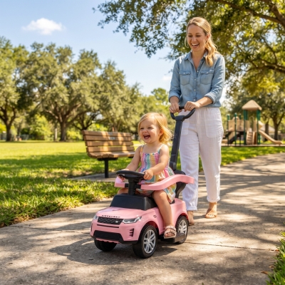 Qaba Land Rover Discovery Licensed 2-in-1 Ride On Push Car with Removable Parent Handle, Under-Seat Storage, Pink