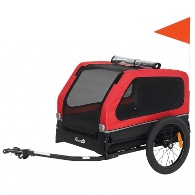 PawHut Dog Bike Trailer with Ramp & Universal Coupler, Red