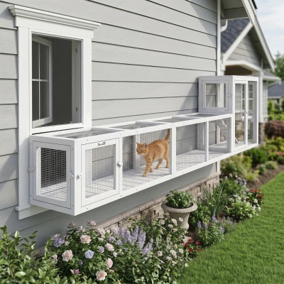 PawHut Wooden Cat Run with Weather Protection, 79"L, White