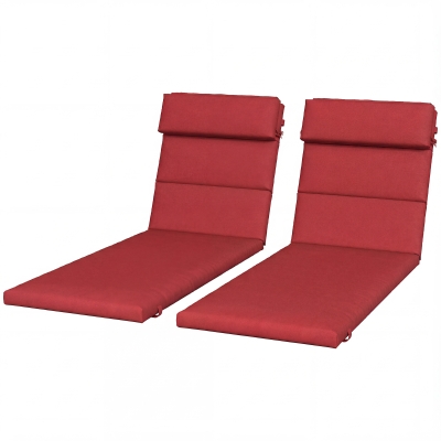 Outsunny Patio Chaise Lounge Chair Cushions Replacement Sun Lounger Pads with Headrest and Ties, Set of 2, Wine Red
