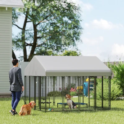 PawHut 8' x 8' Outdoor Dog Kennel with Roof & Lock, Heavy-Duty
