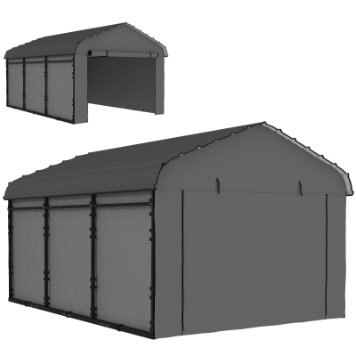 Outsunny 10' x 15' Metal Carport with Sidewalls, Dark Gray