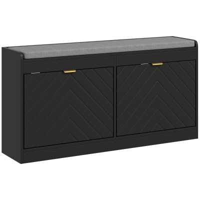 HOMCOM Narrow Shoe Rack Bench, 2 Flip Drawers, Upholstered, 8 Pairs