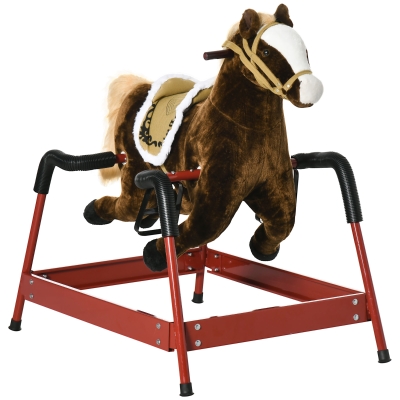 Qaba Kids Plush Rocking Horse with Sounds, Interactive Toy