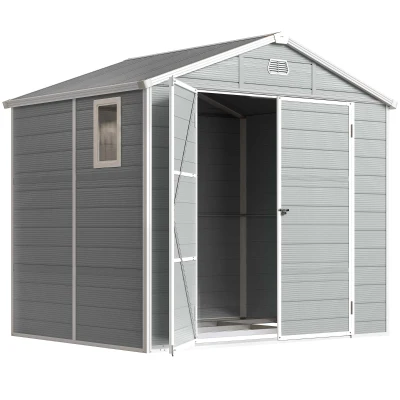 Outsunny 8' x 6' Plastic Garden Storage Shed with Latch Door, Vents, Sloped Roof, Light Grey